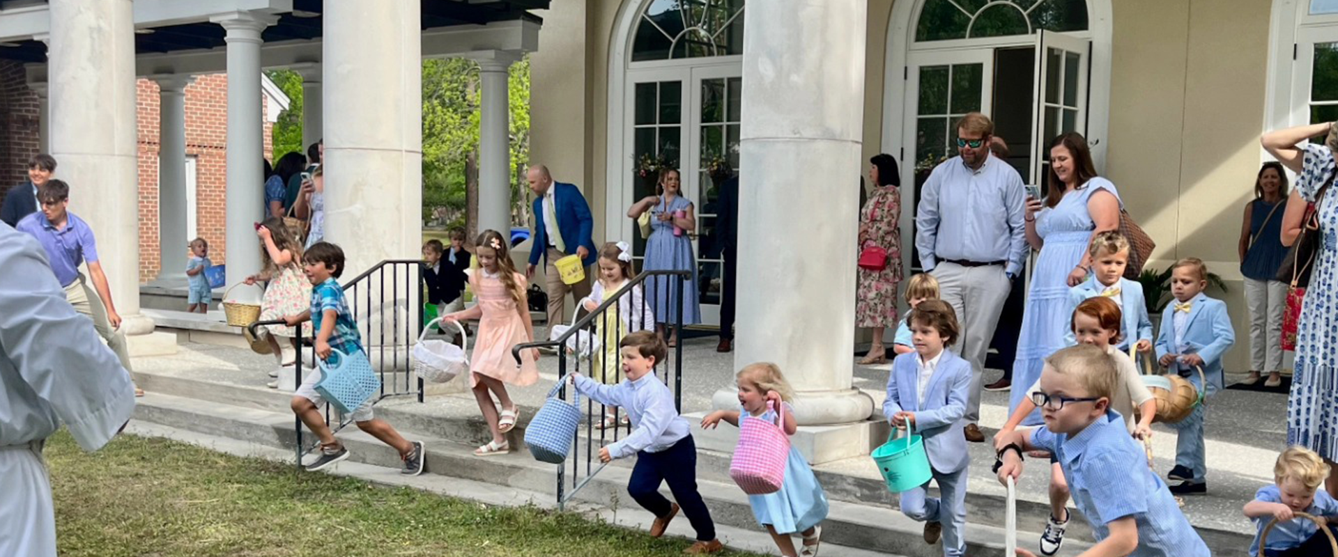 Easter morning at Christ Church, Mt Pleasant - children running for an Easter egg hunt