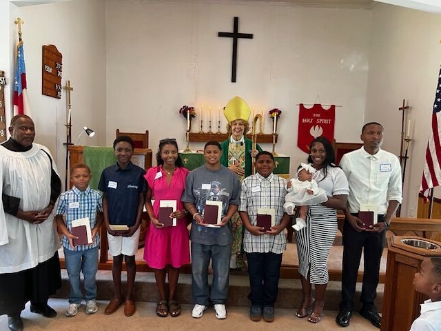 Bishop Ruth Woodliff-Stanley stands with confirmands at St. Augustine's, Wedgefield on June 21, 2026 in Pinewood, SC